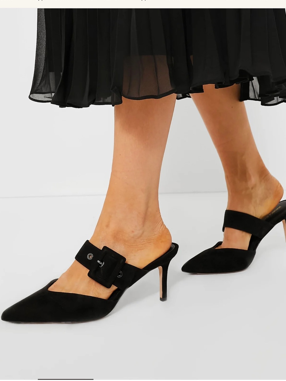 Veronica Beard Black Pointed-Toe Buckle Mule Heels